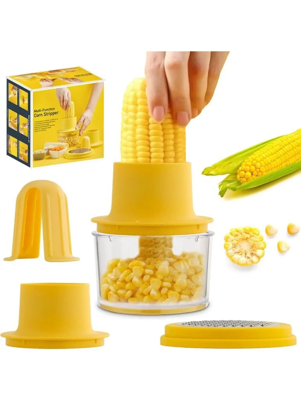 Corn Cob Stripper Tool - Easy Corn Peeler for Fresh Corn on the Cob, Yellow